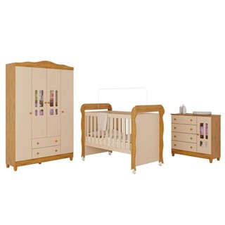 Quarto De Bebê Ariel 4 Portas Com Berço Americano Mirelle Off White Bétula- Carolina Baby em Oferta na Shopee