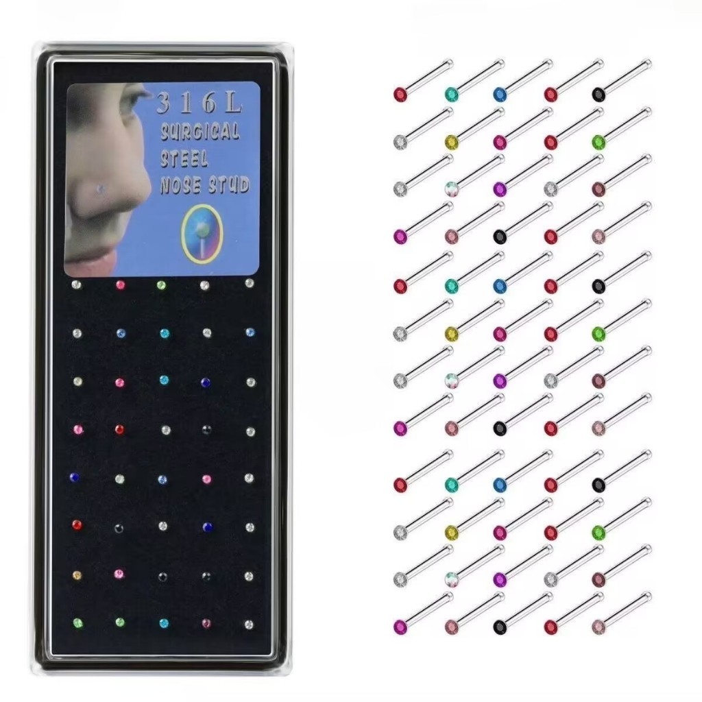 Feeling 316L Kit Com 40 Piercing Nariz Cristal Reto Dobrar lindo aço inox pircing