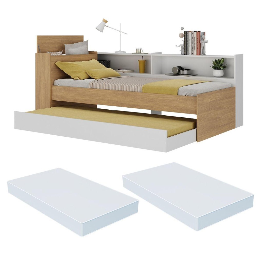 Bicama de Solteiro com Colchão Incluso Baú Embutido e Prateleira Multimóveis MP4259 em Oferta na Shopee