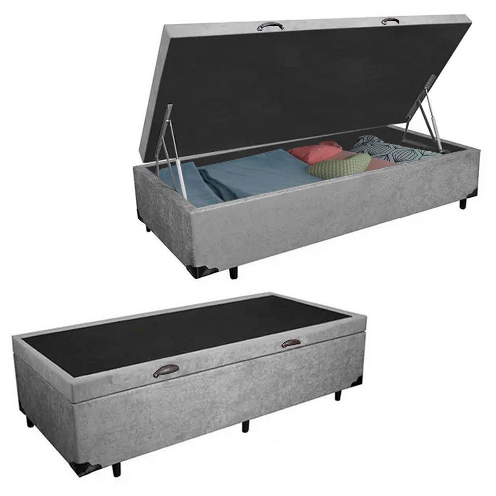 Cama Box Baú Solteiro Suede Serene com cor predominante Cinza 88x188x44