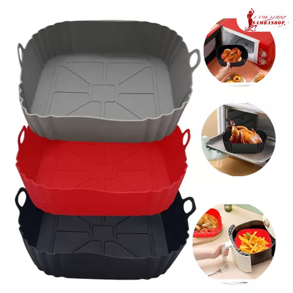 Forma Silicone Reforçada Quadrada 19cm Air Fryer 4~6 Litros Durável Resistente