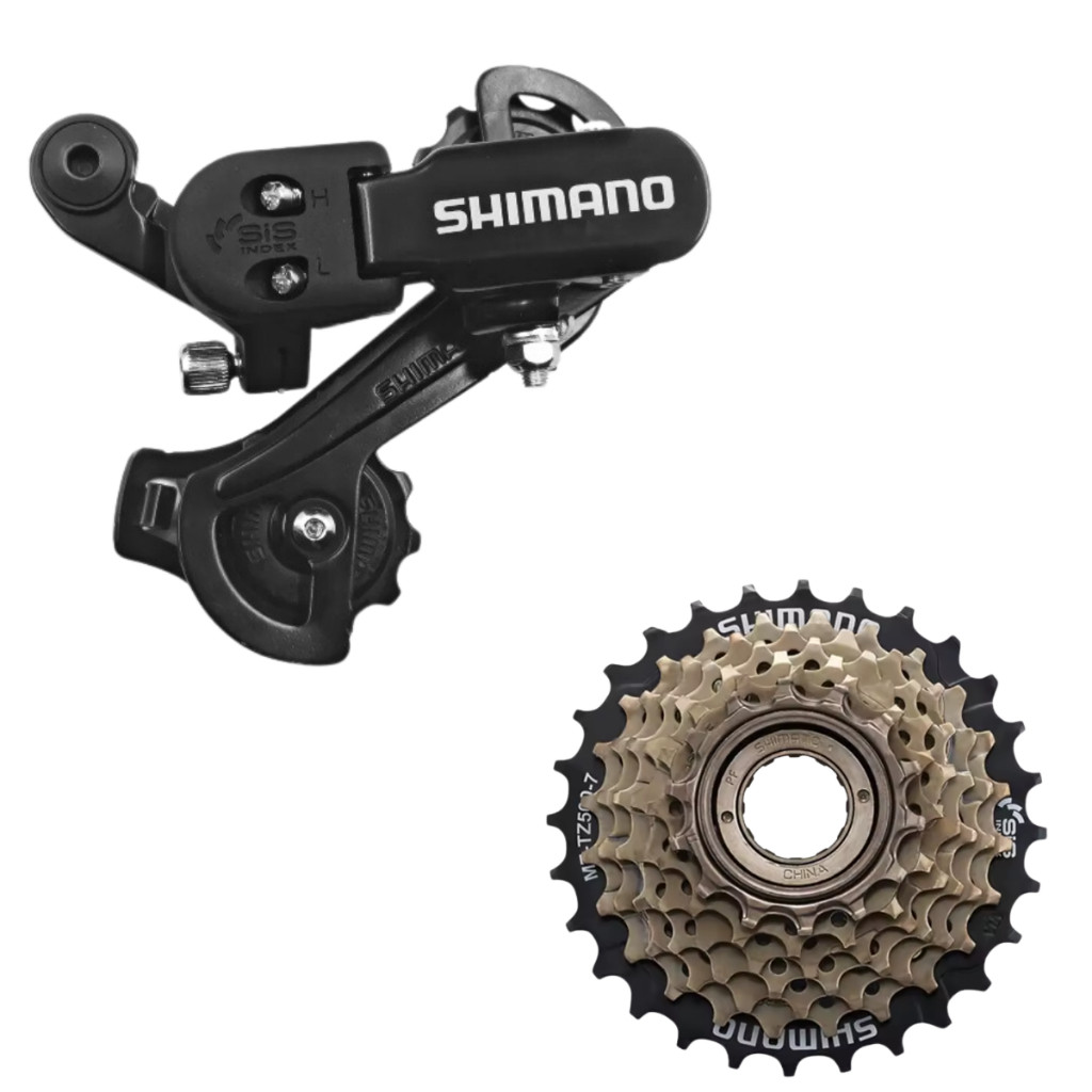 Kit Cambio Traseiro Shimano 6/7 Velocidades Index + Catraca Roda Livre Shimano 14/28 P/ Aro 26 - 29