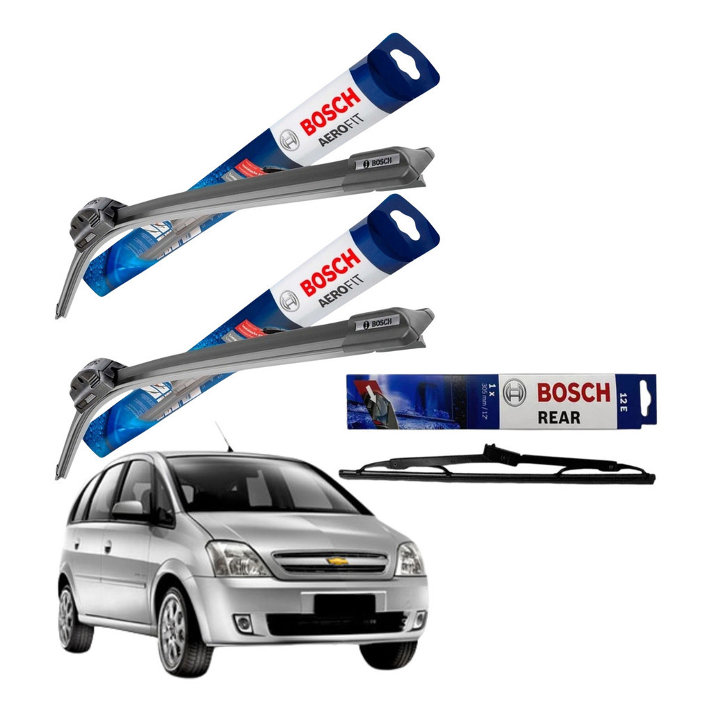Jogo de Palheta Dianteira Traseira Original Bosch Aerofit Meriva 2004 2005 2006 2007 2008 2009 2010 2011 2012