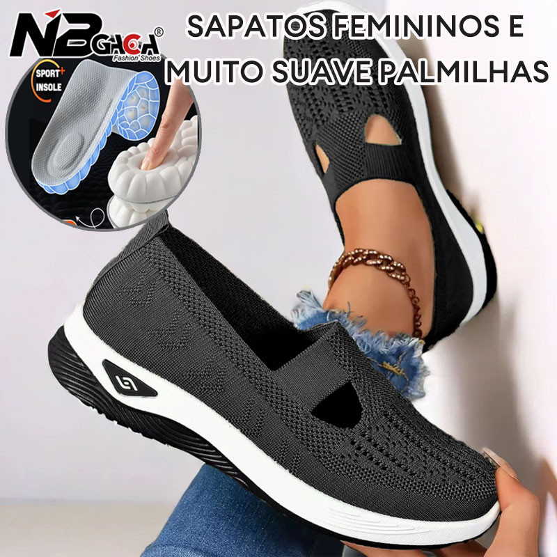 Sapatos De Caminhada Casuais De Malha Respirável Feminino Com Palmilhas Muito Macias Para Mãe Antiderrapante E Confortáv