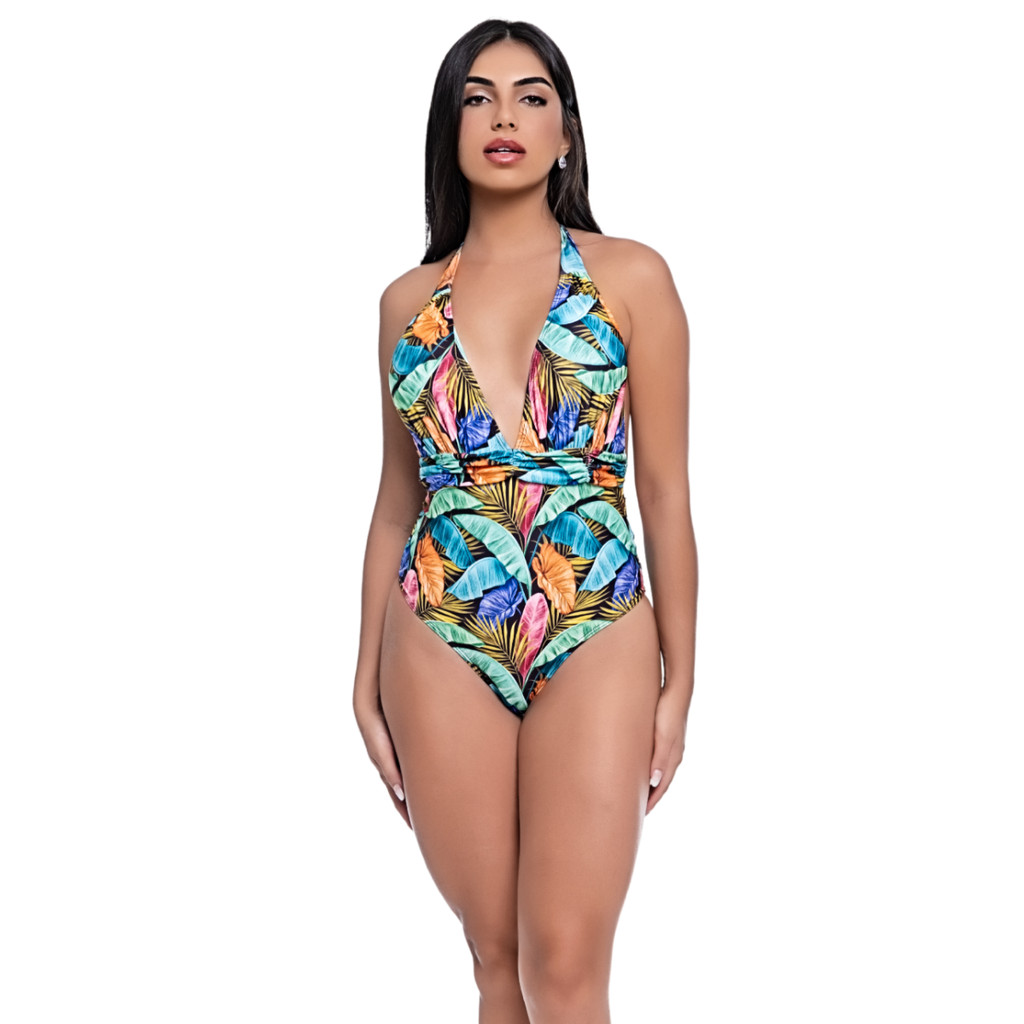 Maio Feminino Estampado Decote Moderno em V Frente Única Bojo Removível Lançamento 2025