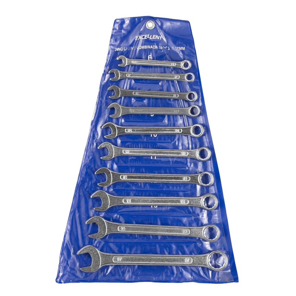 Kit Jogo Chave Combinada 10 peças 6 à 17 mm Aço Carbono