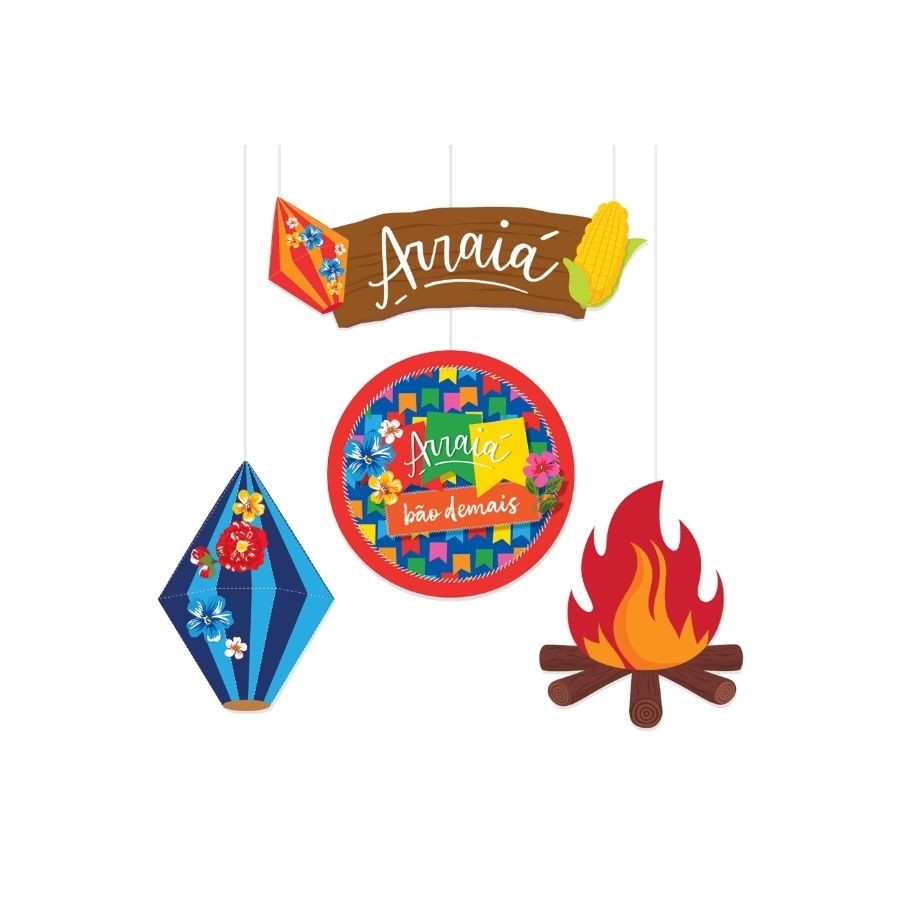 Enfeites Aereos De Festa Junina Arraiá Bão Demais - 4 unidades - Cromus - Rizzo em Oferta na Shopee