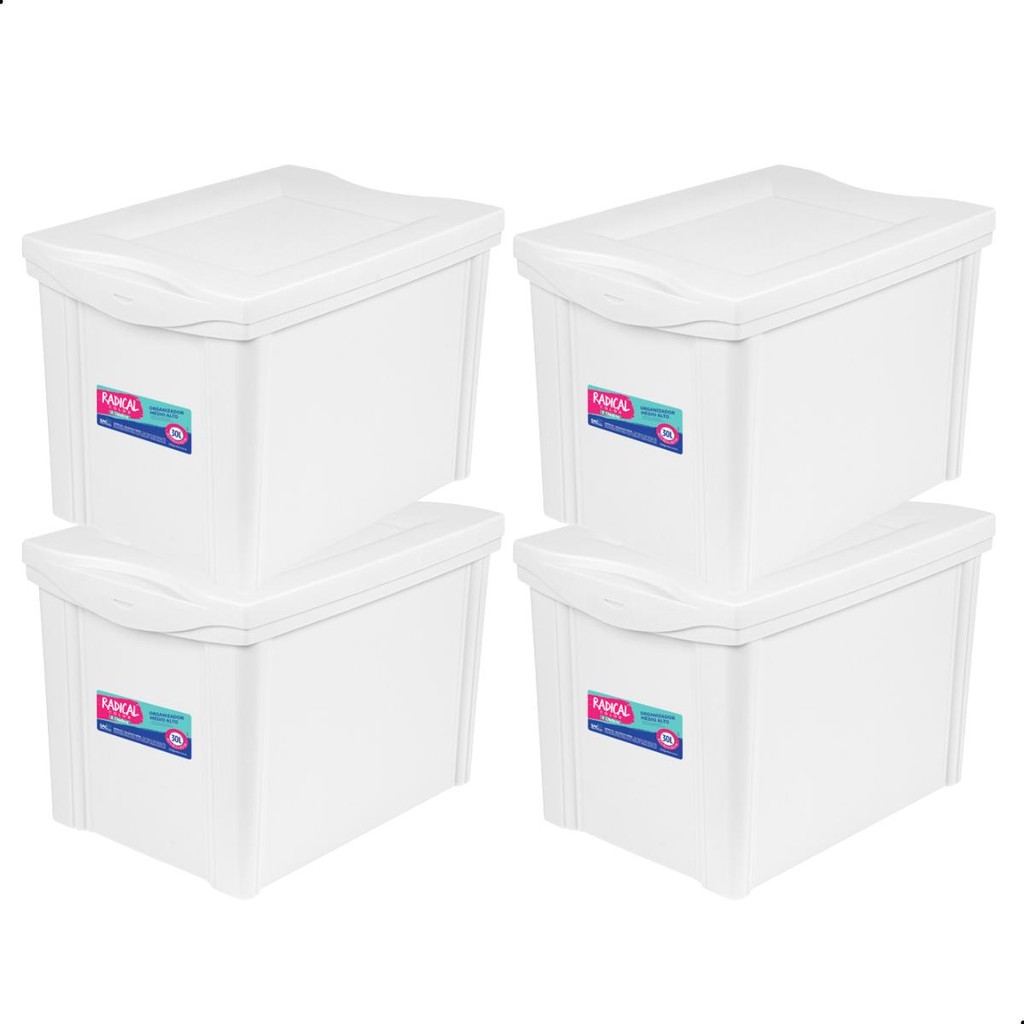 Kit 4 Caixas Organizadoras Plásticas Branca 30L Ordene
