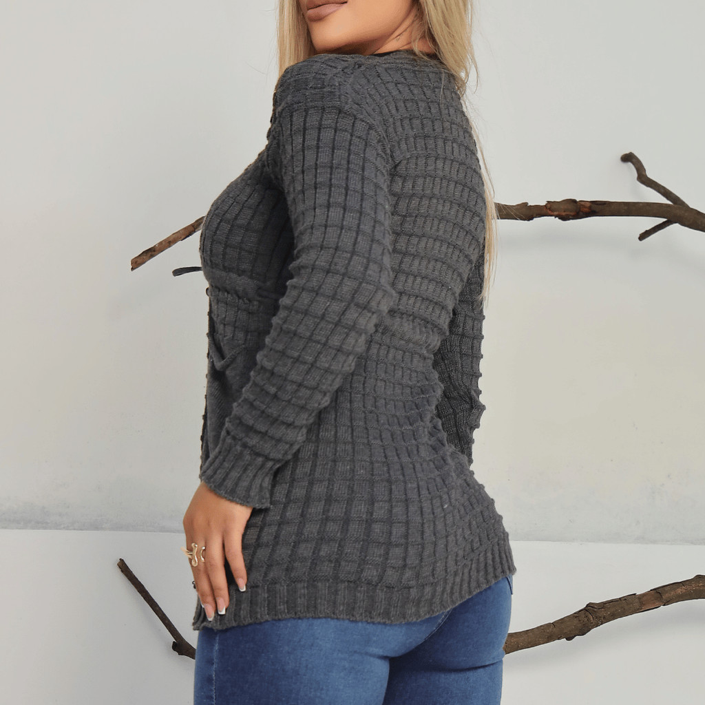 Detalhes do Casaco Feminino Cardigan Tricot Inverno Com Cordao e Bolso Quentinho
