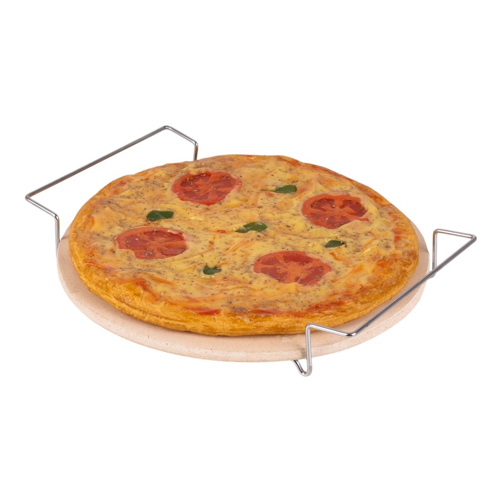Suporte Aramado Cromado E Forma Redonda De Pedra Cerâmica Cordierita Travessa Para Servir Pizza Restaurante Pizzaria