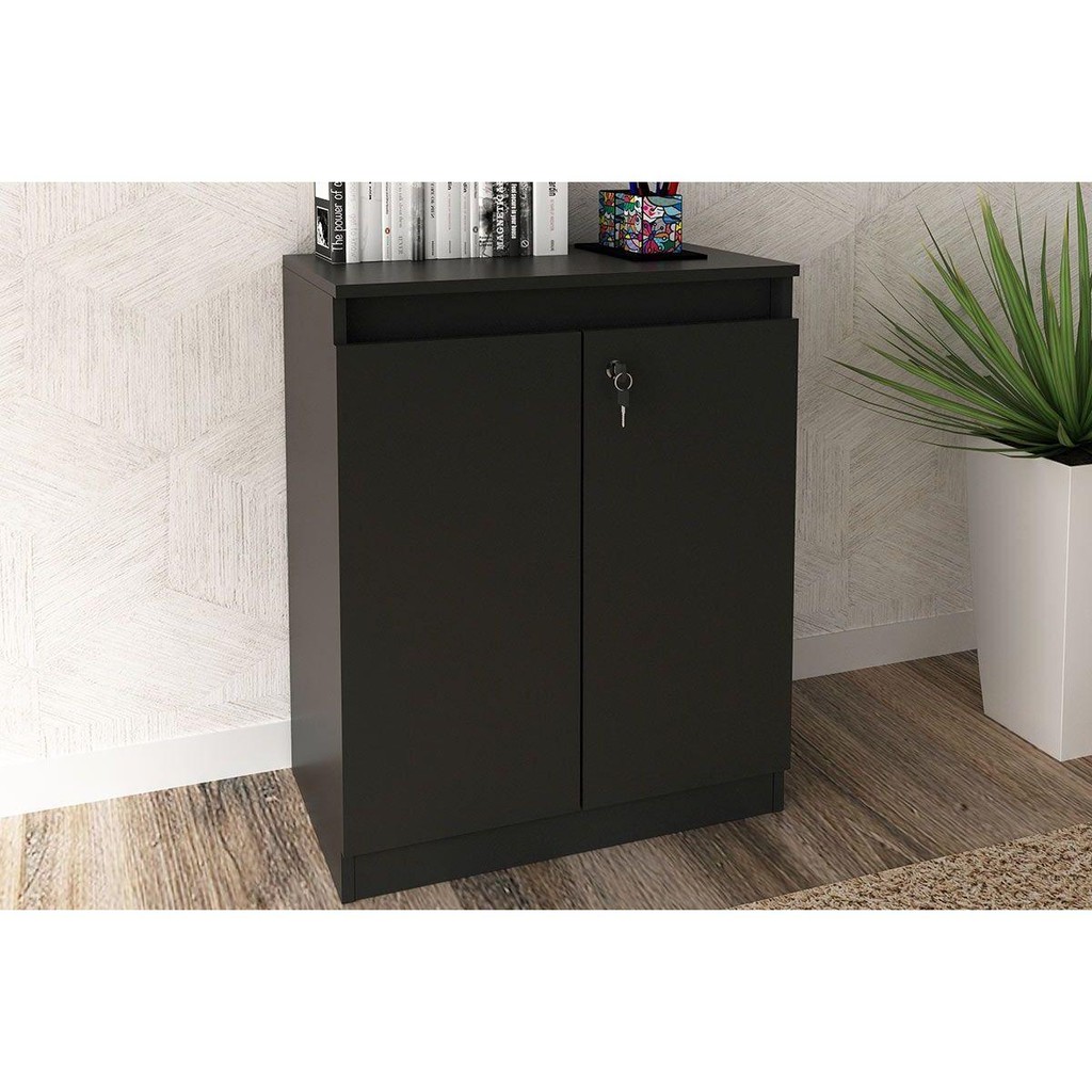 Balcão de Escritório ME4149 c/ 2 Portas c/ Chave Preto - Tecno Mobili em Oferta na Shopee