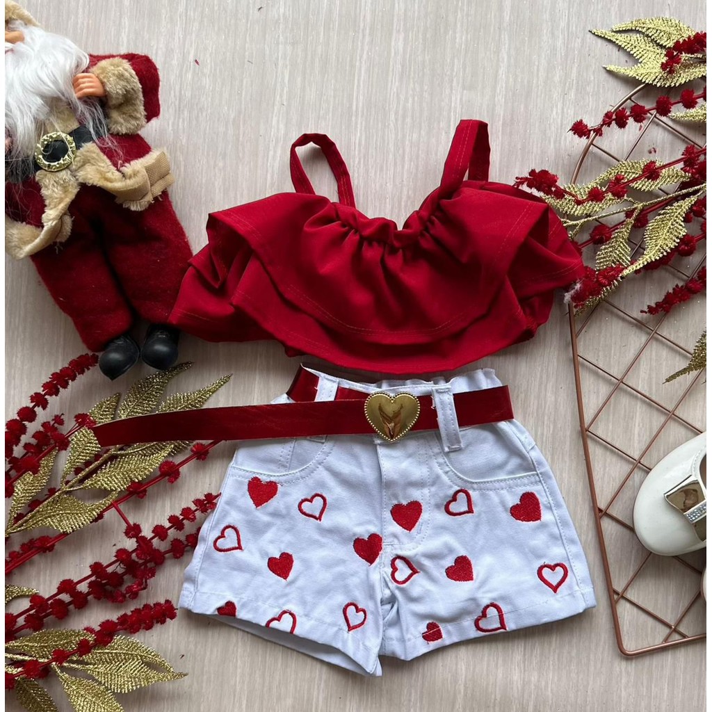 Conjunto Infantil Short Jeans Cropped E Cinto - 2 Ao 10 em Oferta na Shopee