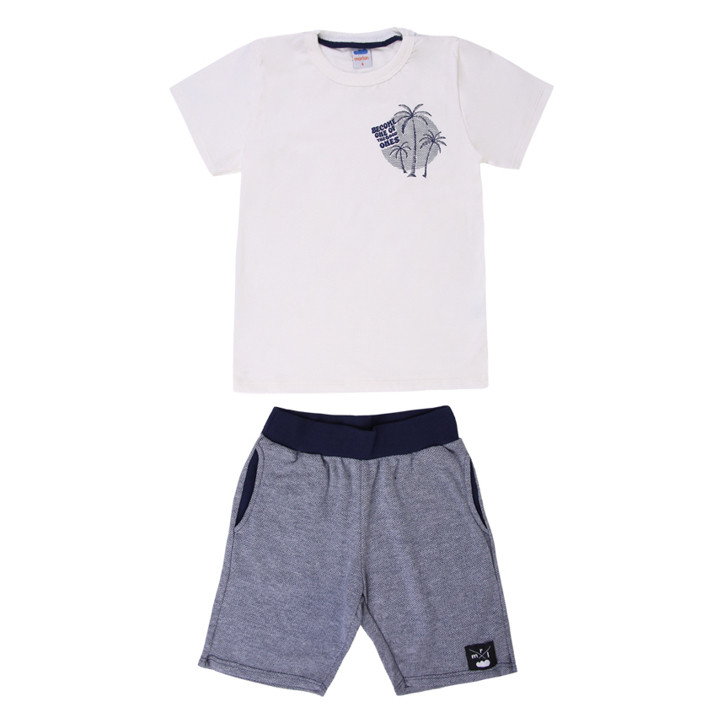 CONJUNTO Infantil MENINO Marlan Camiseta OFF E BERMUDA grafite ou Camiseta preta e bermuda cinza