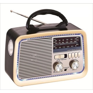 Rádio Portátil Retro Recarregável Am/fm Bluetooth Lanterna Cor Marrom em Oferta na Shopee