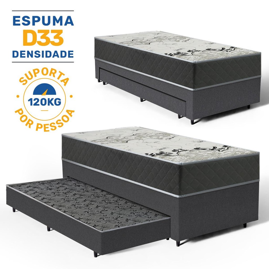 Cama Box com Colchão de D33 ISO 3000 Gazin + Auxiliar de Espuma Unique Solteiro 88cm