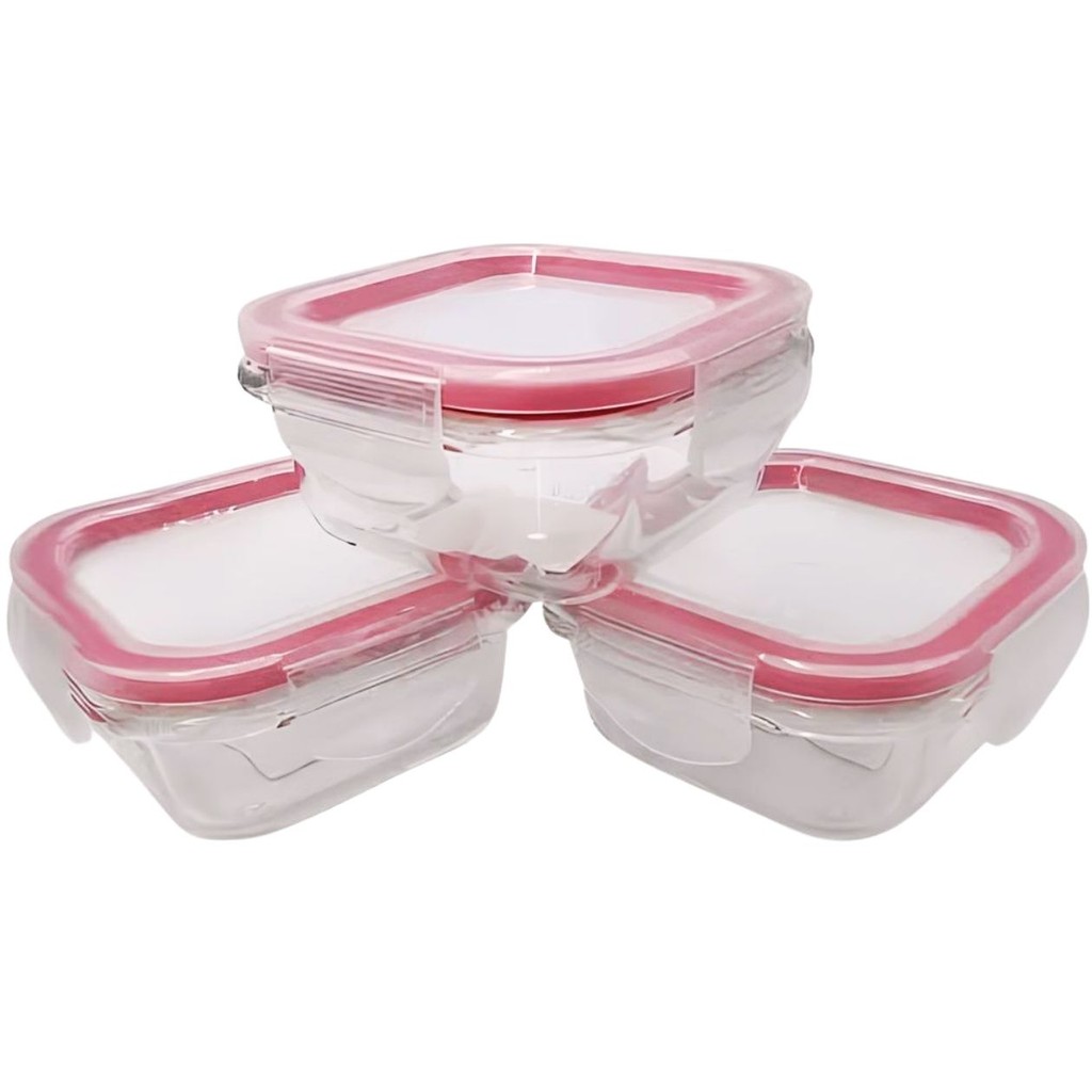 Kit 3 Potes Quadrado 170ml Organizador Alimento C/ Tampa Vidro Comida Tempero Armazenamento Freezer Microondas