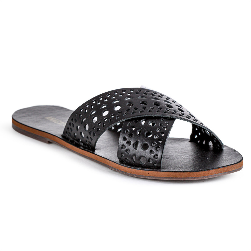 Rasteira Anacapri Tiras Cruzadas Perfuros Couro Preto - Feminino em Oferta na Shopee