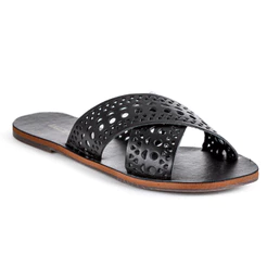 Rasteira Anacapri Tiras Cruzadas Perfuros Couro Preto - Feminino