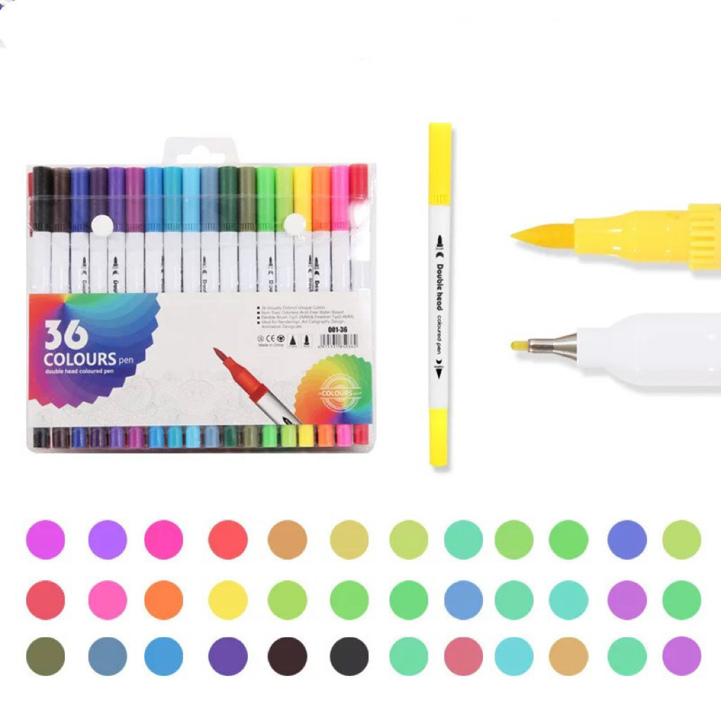 Kit 36 Caneta 2 em 1 Brush Lettering e Ponta Fina Dual Pen Canetinha Colorir Desenho em Oferta na Shopee