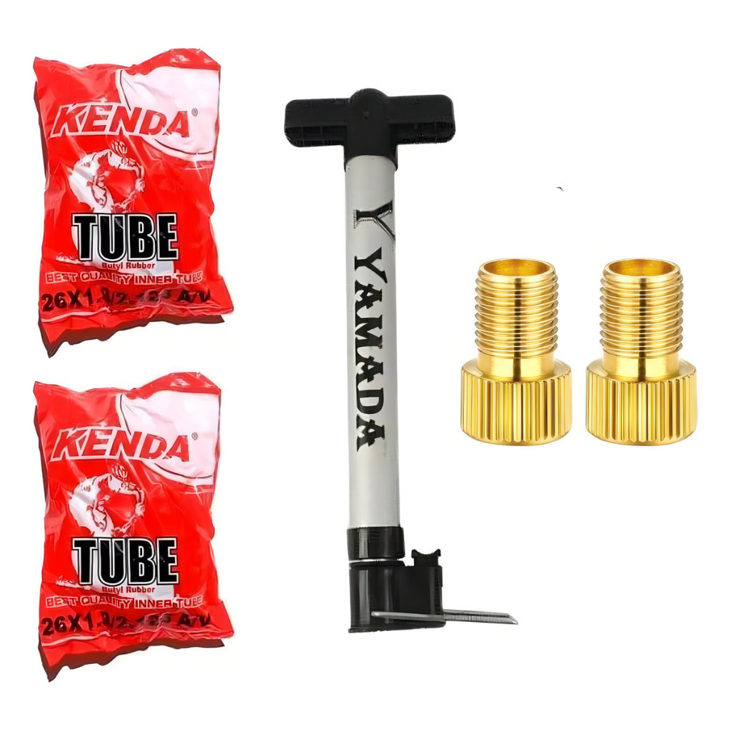 Par Câmara De Ar kenda Aro 26 + Bomba De Ar Yamada + 2 Adaptador Válvula em Oferta na Shopee