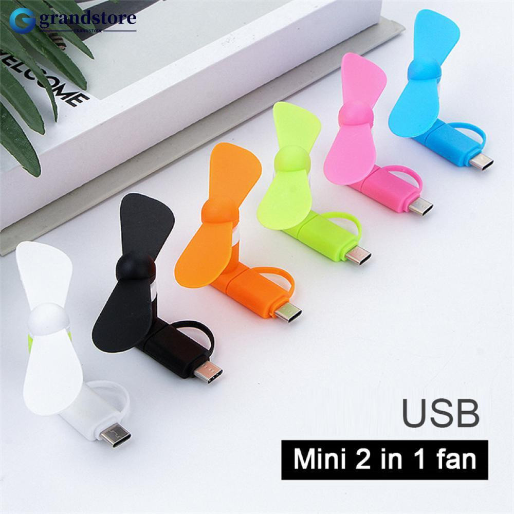 2 em 1 Mini Ventilador Portátil Tipo-C Pequeno para Celular B6I2