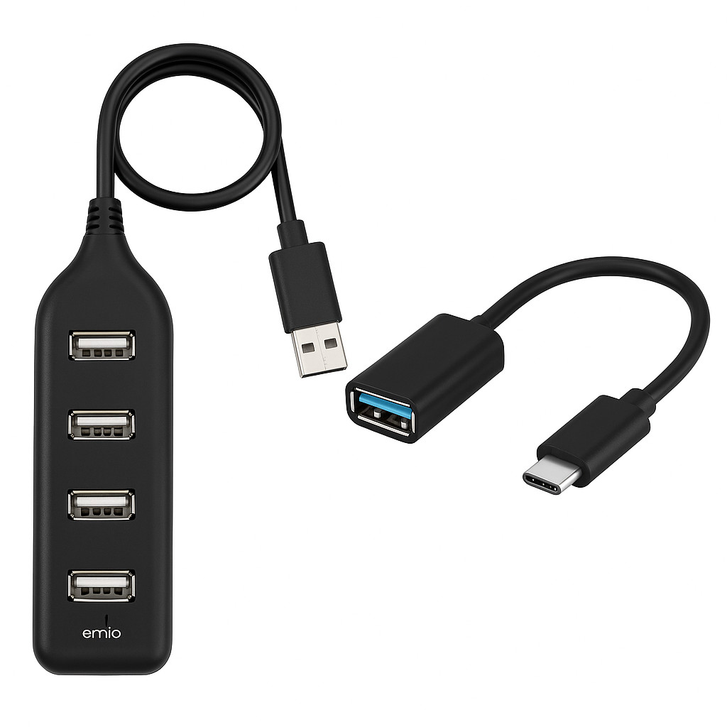 Hub Usb 2.0 4 Portas + Adaptador Otg Conversor Tipo-c Ou Micro Usb Kit Mobilador