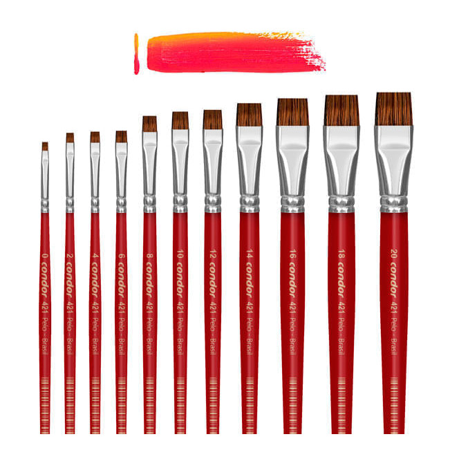 Pincel Condor 421 Chato Curto Orelha de Boi Cabo Longo