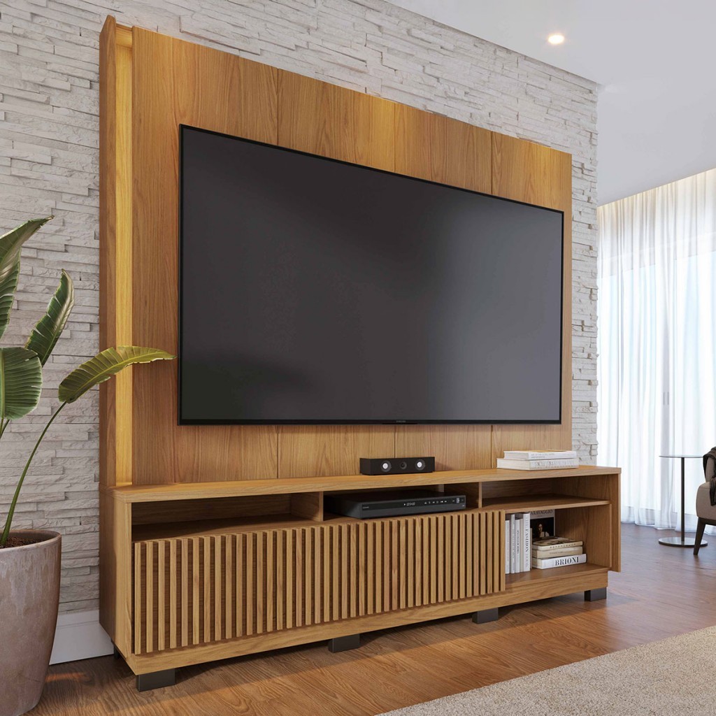 Estante para TV Até 75 Polegadas Malvinas 2 Portas Ripado com Led - Pnr Móveis em Oferta na Shopee