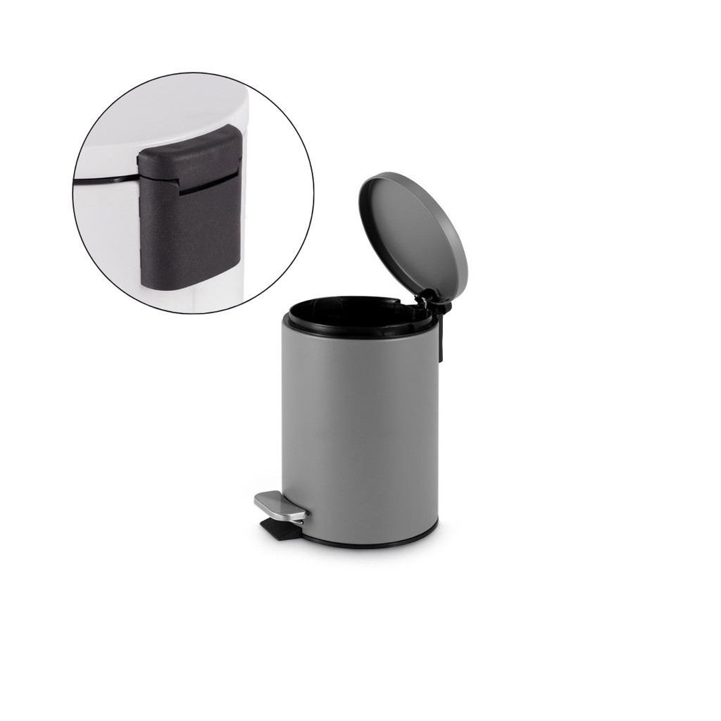 Lixeira Com Pedal 3l Em Aço Inox Redonda Cinza Powermaid - Home & Living