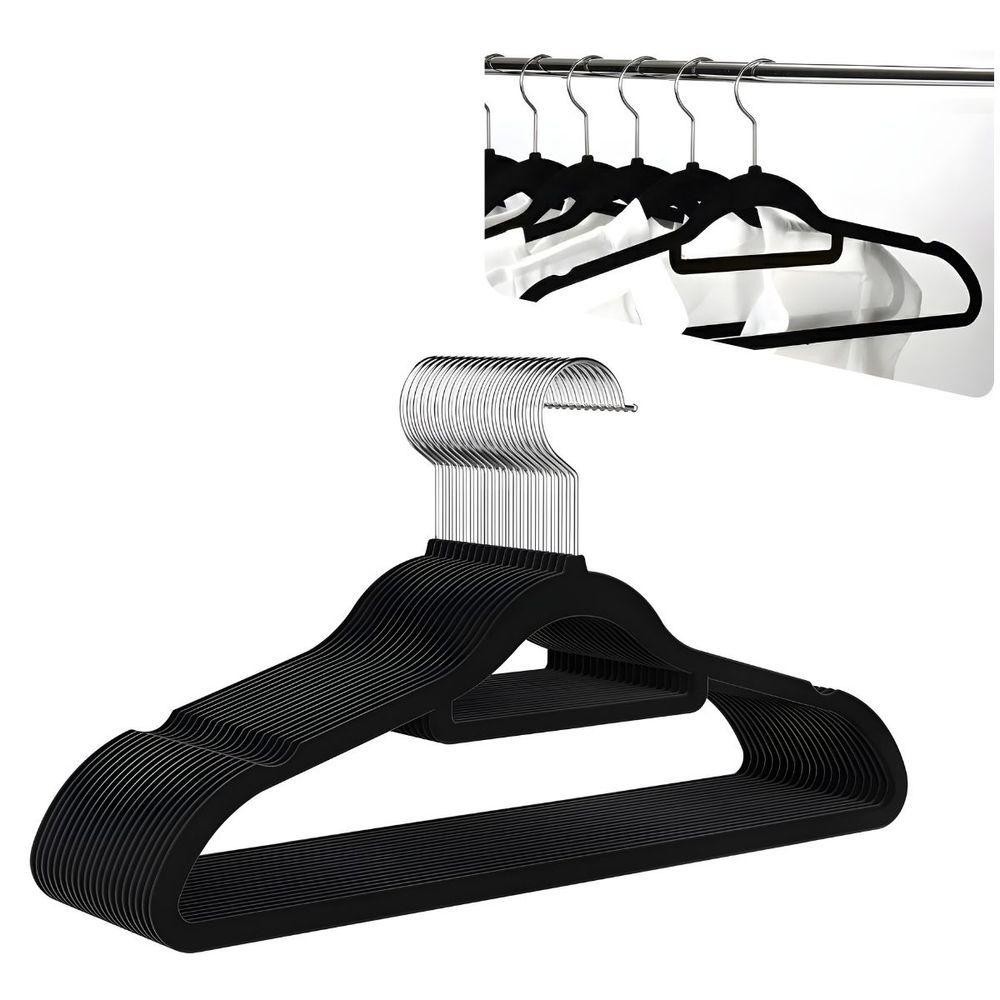 Kit Com 10 Cabides Slim De Veludo - Organização E Sofisticação preto - Home & Living