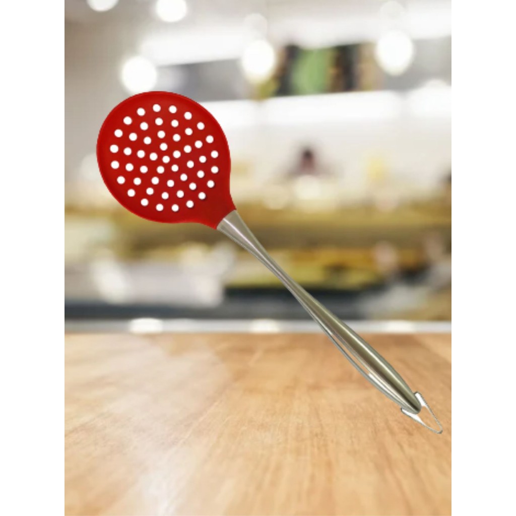 Escumadeira de Silicone e Inox Vermelha Utensílio Cozinha
