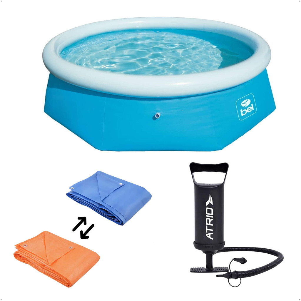 Kit Piscina Inflável Azul 2.7L capacidade de até 3 Adultos+Lona 4x4 de Cobertura+Bomba de Ar Manual - Sports & Outdoors