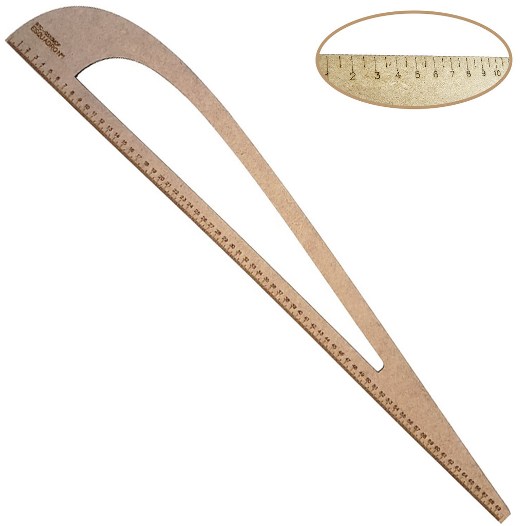 Regua Esquadro Costura Alfaiate Modelista N01 70cm MDF.