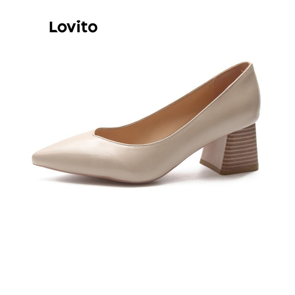 Lovito Elegante Plain Light Career Style Wood Granulado Suave Nude Cor Versátil Commute Heel para Mulheres LFA62106 - Women Shoes