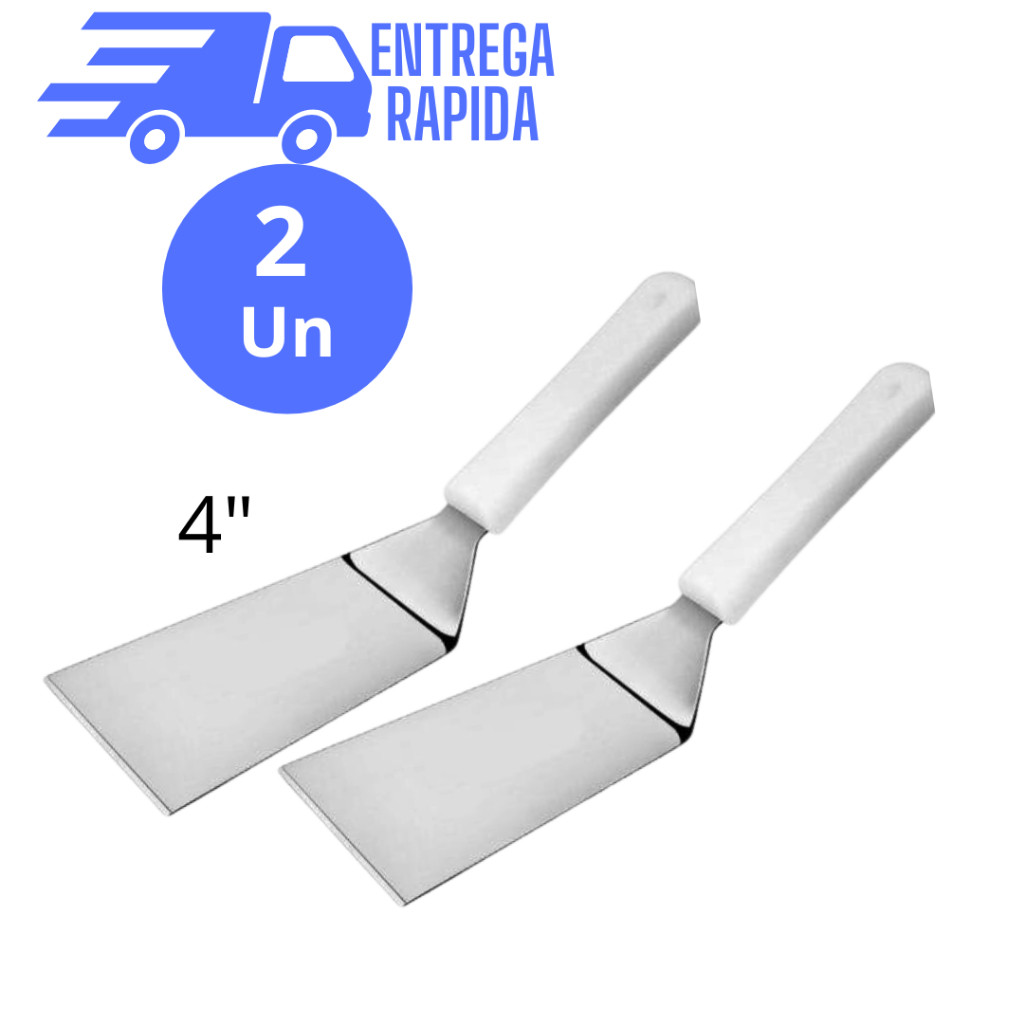 Espátula Chapeiro Profissional  Curva em Aço Inox 4 polegadas- Cozinha Burger Churrasco