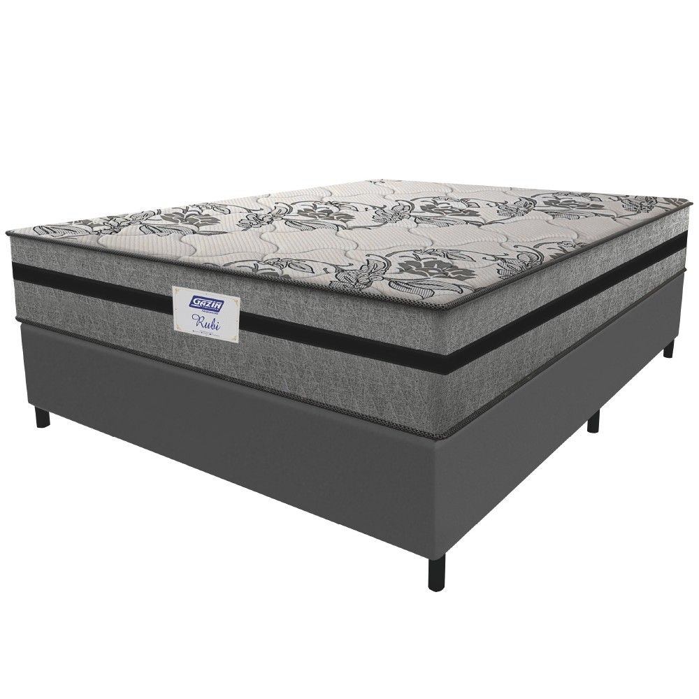 Cama Box Casal King Colchão Gazin Com Molas Ensacadas Rubi 193x203x70cm Suede Cinza/Preto