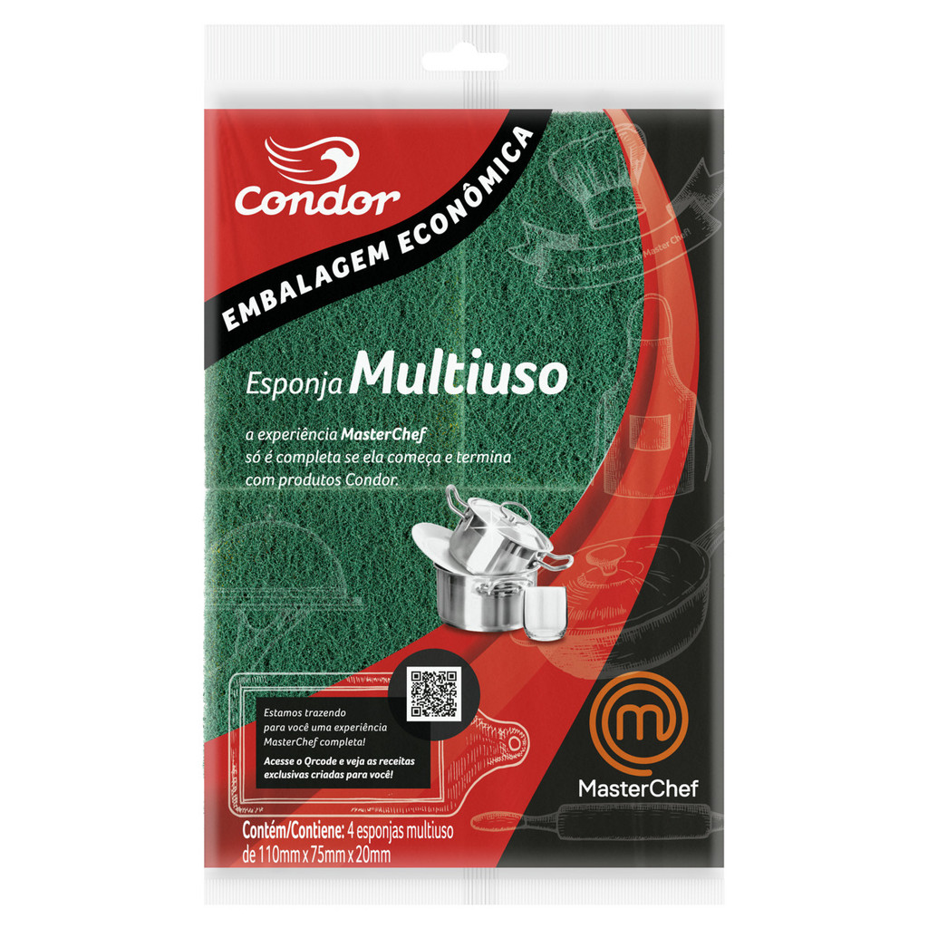 Esponja Multiuso MasterChef Brasil Condor 4 Unidades Embalagem Econômica - Home & Living