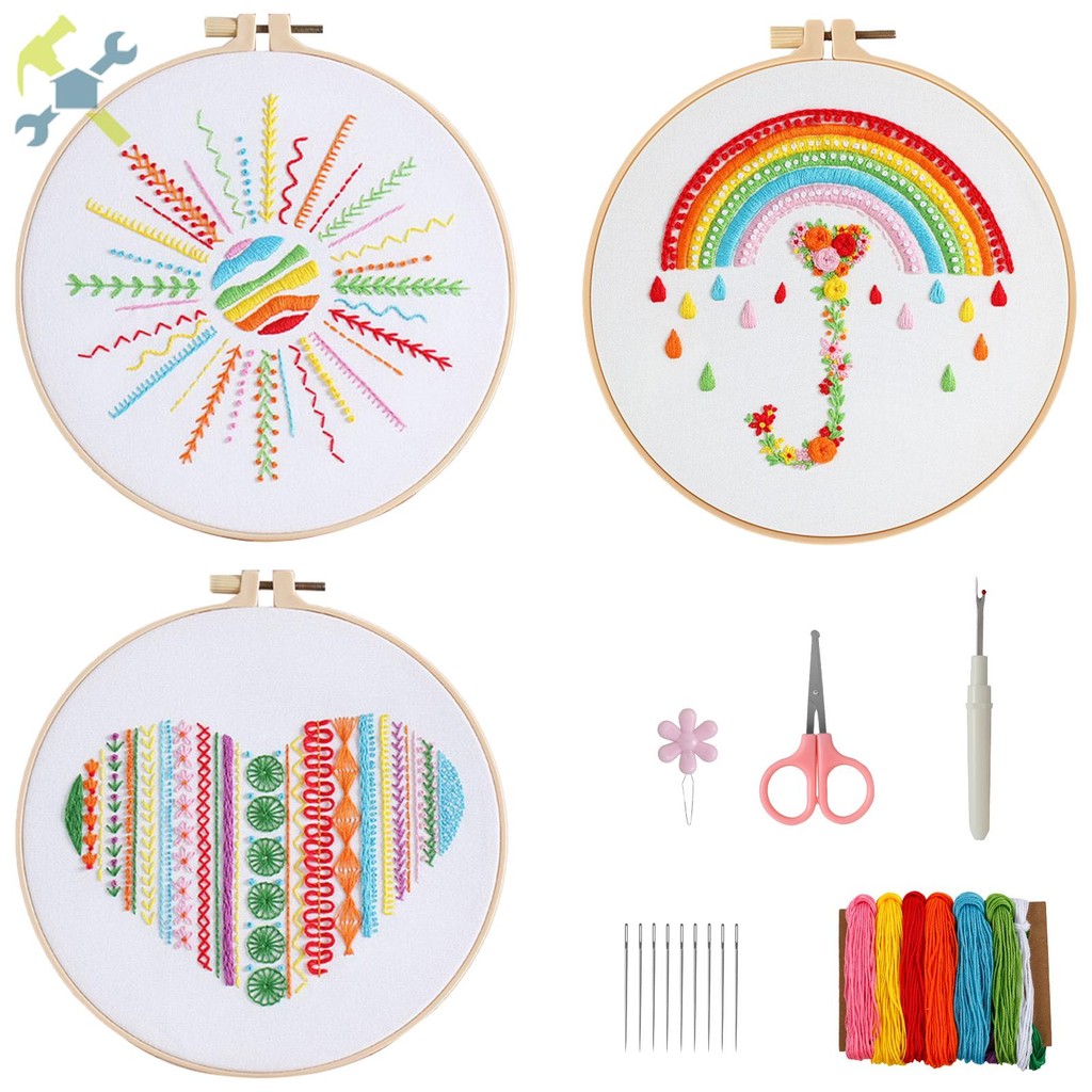 3 Conjunto Kit De Bordado Para Iniciantes Ponto Cruz Com Padrões Completo De Prática Adultos SHOPCYC3014