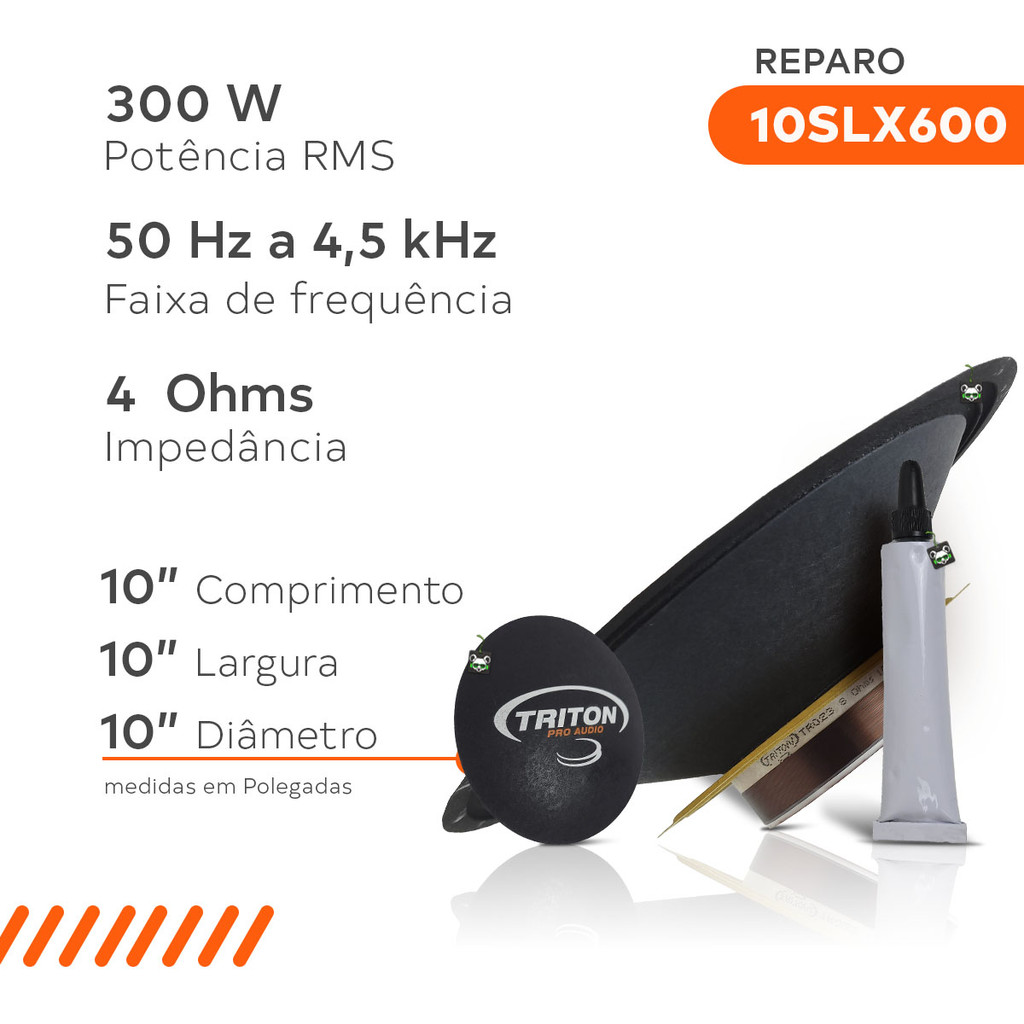 Detalhes do Kit Reparo Triton 10SLX600 Alto Falante 4 Ohms 300W 10 Pol