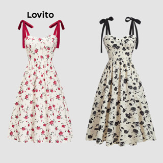 Lovito Vestido Casual Floral Drapeado Com Gravata Frontal Para Mulheres L76AD189(Multicolorido) em Oferta na Shopee