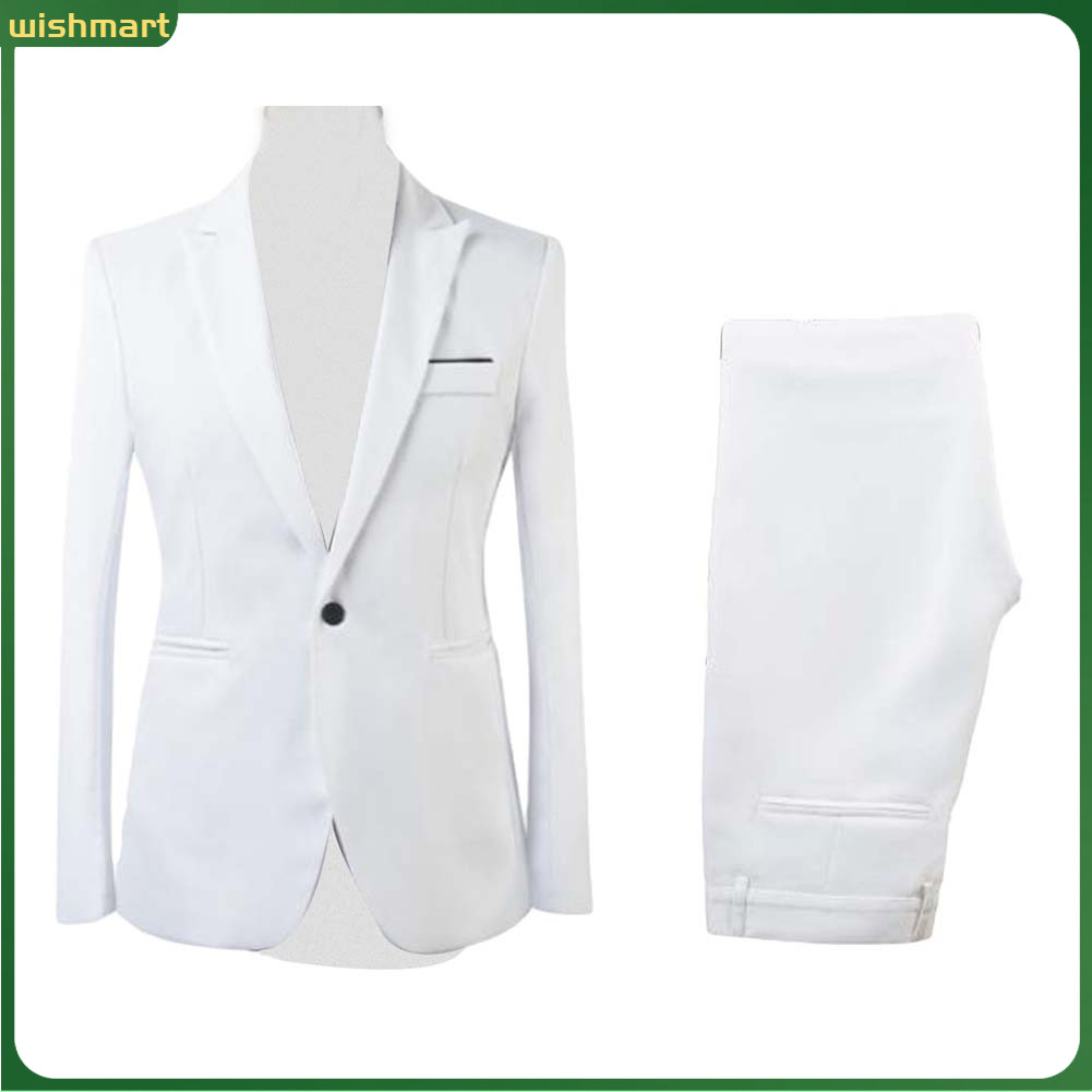 [WM] 2 Unidades/Conjunto Masculino Formal Festa De Negócios Cor Sólida Manga Comprida Blazer Terno Calças