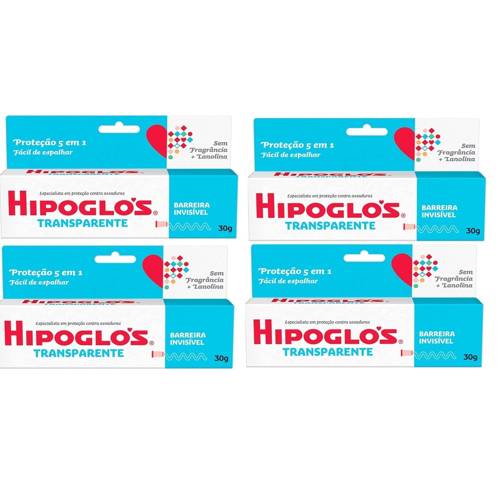 Kit 4 Hipoglos transparente creme preventivo assadura  30g
