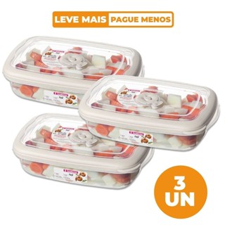 Kit 3 Potes Plásticos Retangulares Herméticos Capuccino 1,26L Flor Sanremo em Oferta na Shopee