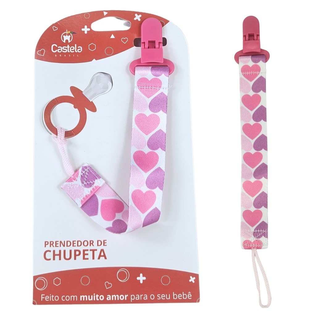 Prendedor de Chupeta Coração Com Trava Clipe Livre BPA - Castela em Oferta na Shopee