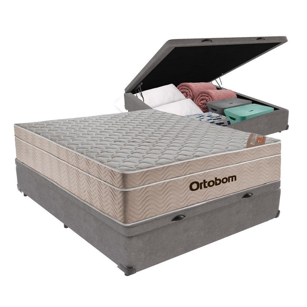 Cama + Box Bau Airtech Colchão Ortobom Viuva Springpocket Cor:cinza em Oferta na Shopee