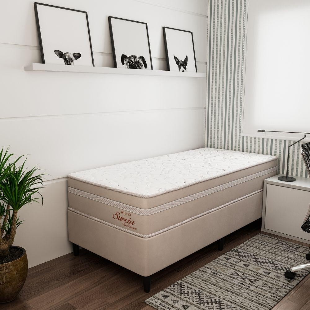 Cama Box Solteiro (88X188) D26 Creme Suécia Topazio Colchões - Home & Living