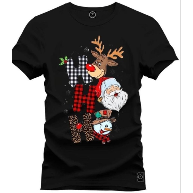 camiseta para o natal ho ho ho  com renas  papai noel e boneco de neve lançamento 2025  trendbox