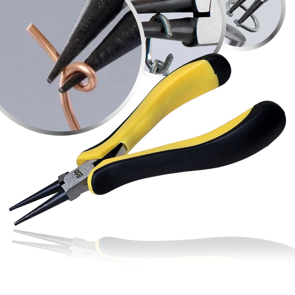 Alicate Bico Redondo Profissional Bijuteria 4.1/2" Mola Emborrachado Anatômico Aço Profissional