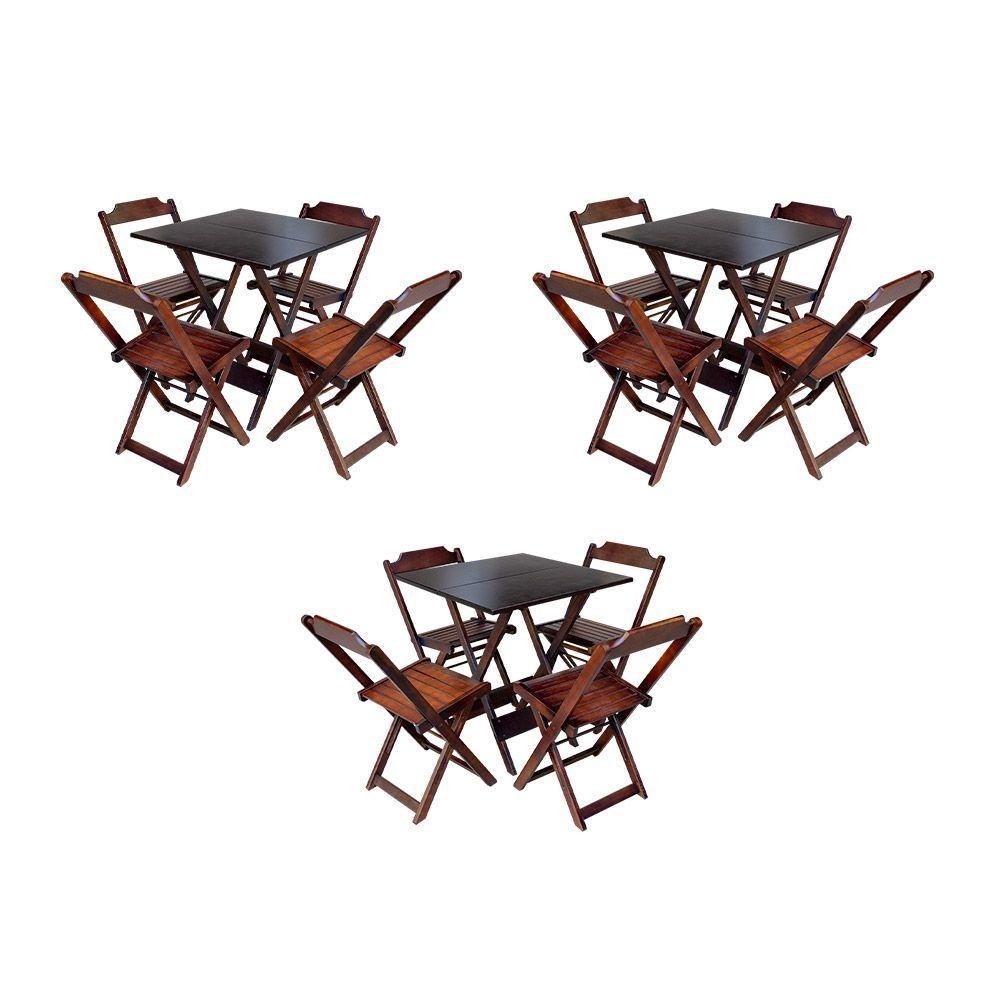 Kit 3 Conjuntos De Mesa Dobravel Com 4 Cadeiras De Madeira 70X70 Para Restaurante E Bar - Imbuia em Oferta na Shopee