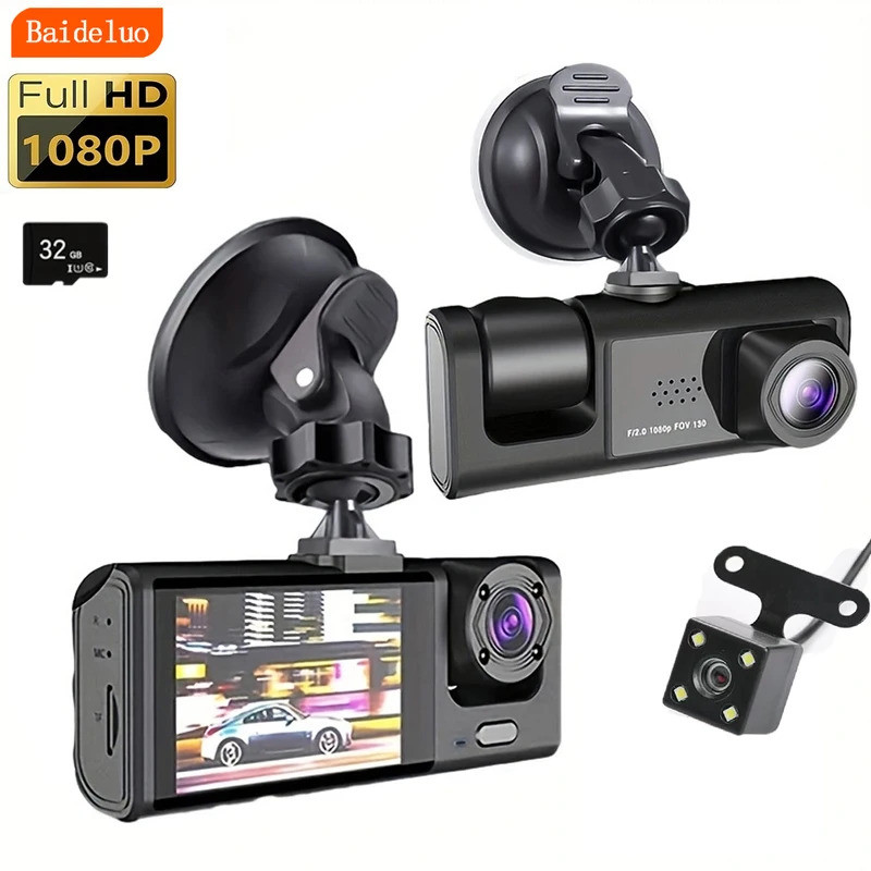 3 Canais Carro DVR HD 1080P 3 Lentes Dentro Do Veículo Traço Camtrês Vias Câmera DVRs Grav...